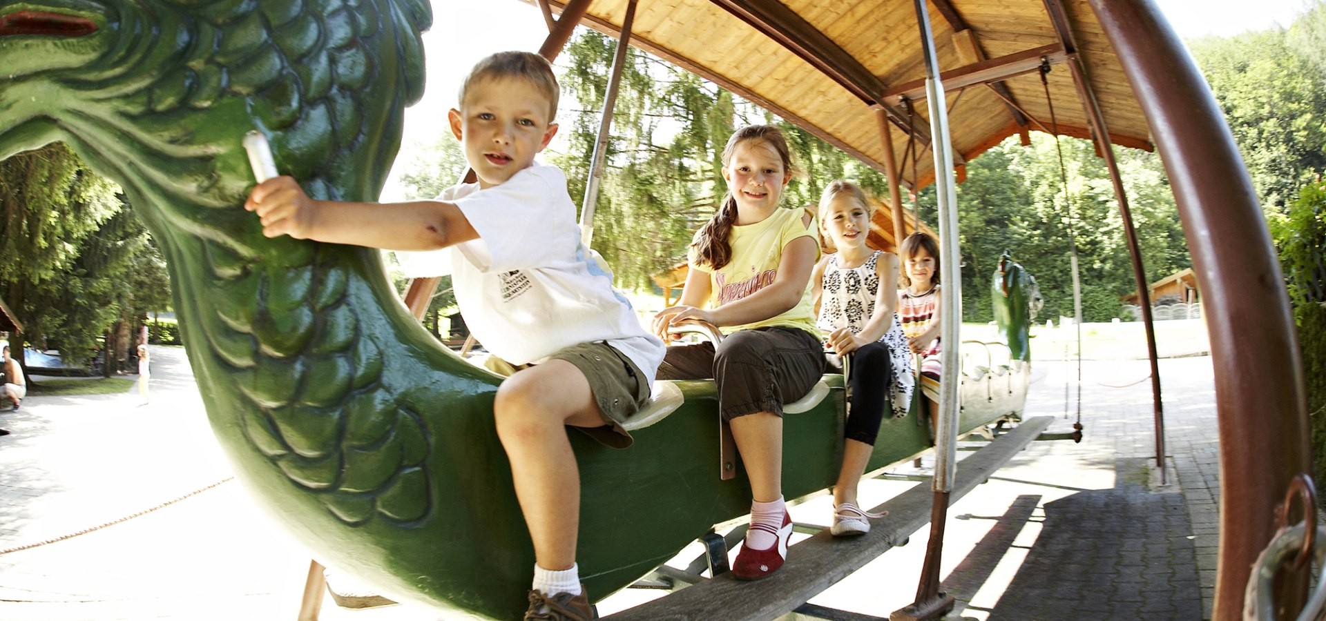 The dragon swing in the adventure playground is very popular with everyone