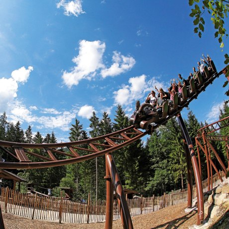 Rasante Fahrt mit der Berg-Achterbahn im Freizeitpark Ruhpolding, © Freizeitpark Ruhpolding